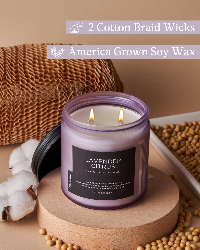 M&SENSE Soy Candles for Home Scented  11.6oz Lavender Citrus Aromatherapy Candles  70H Burn Time  Stress Relief Gifts for Mom Girlfriend Teacher  Medium Jar Candle for Spa  Bath  Yoga - Image 3